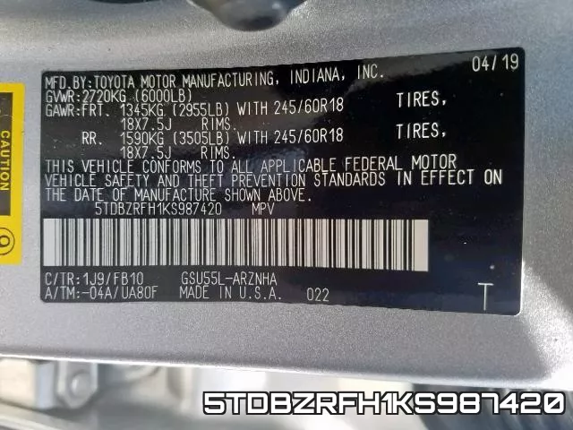 5TDBZRFH1KS987420 фото 2
