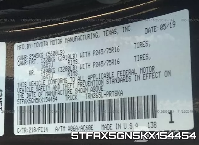 5TFAX5GN5KX154454 фото 10