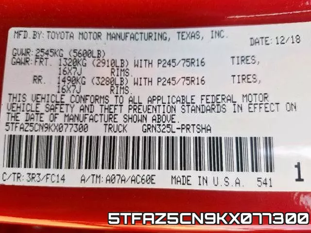 5TFAZ5CN9KX077300 фото 2