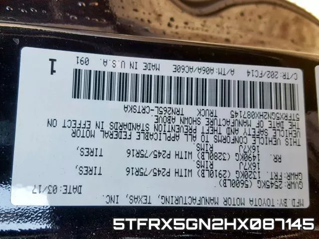 5TFRX5GN2HX087145 фото 2