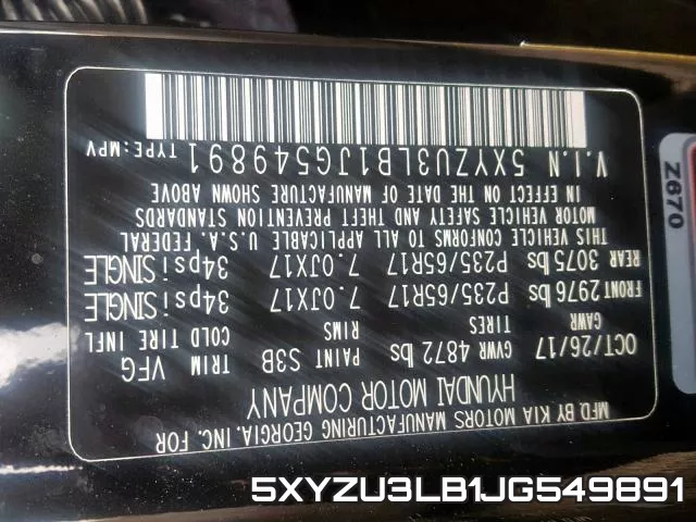 5XYZU3LB1JG549891 фото 2