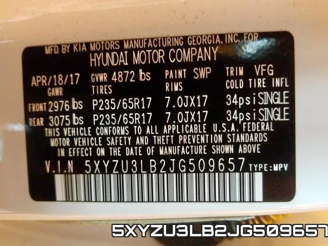 5XYZU3LB2JG509657 фото 2