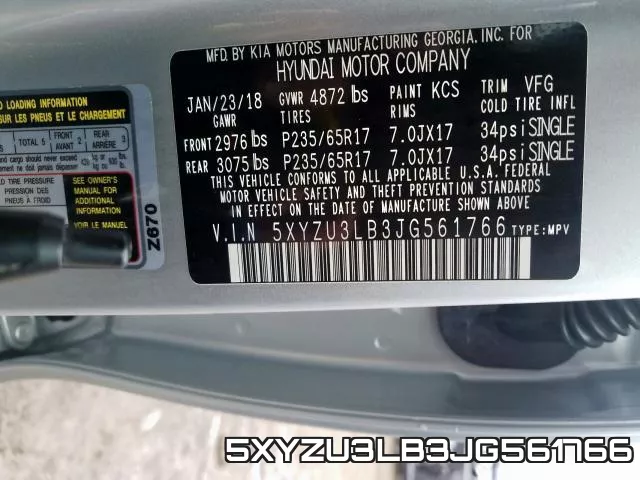 5XYZU3LB3JG561766 фото 2