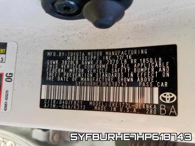 5YFBURHE7HP618743 фото 2