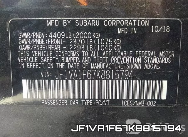 JF1VA1F67K8815794 фото 10