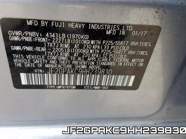 JF2GPAKC9HH239830 фото 2