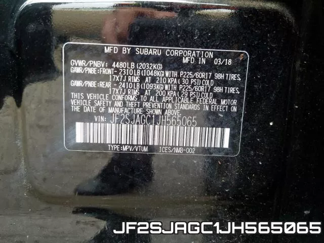 JF2SJAGC1JH565065 фото 2