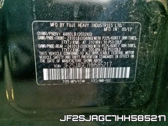 JF2SJAGC7HH585217 фото 2