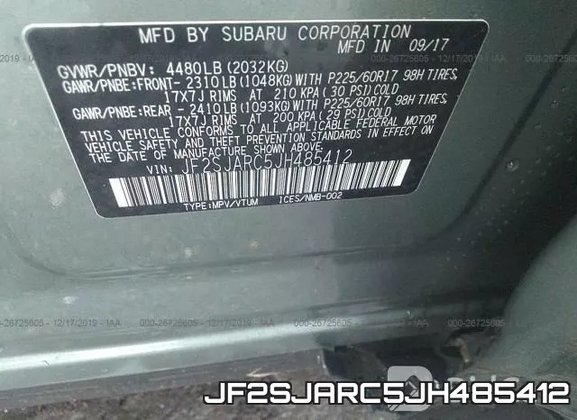 JF2SJARC5JH485412 фото 10