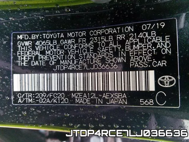 JTDP4RCE7LJ036636 фото 2