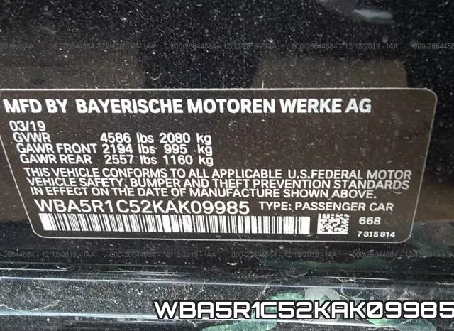 WBA5R1C52KAK09985 фото 10