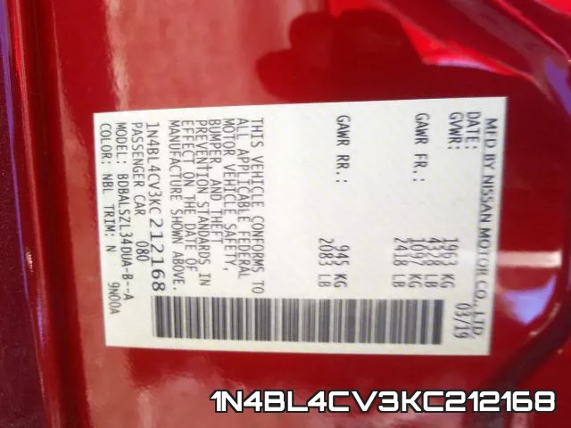 1N4BL4CV3KC212168 фото 2