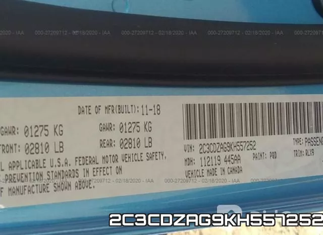 2C3CDZAG9KH557252 фото 10