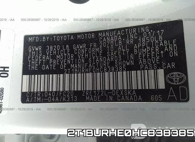 2T1BURHE0HC838385 фото 10
