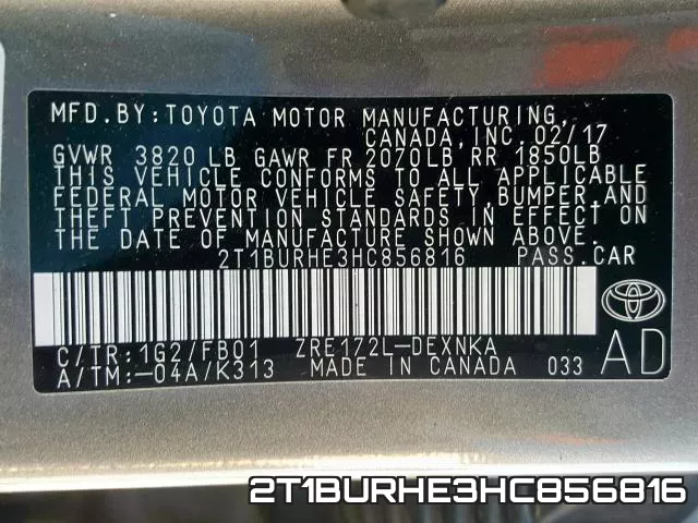 2T1BURHE3HC856816 фото 2