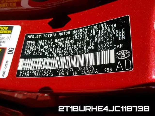 2T1BURHE4JC118738 фото 2