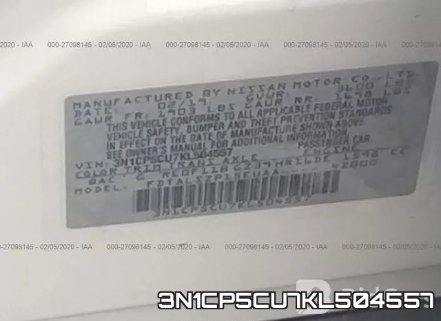 3N1CP5CU7KL504557 фото 10
