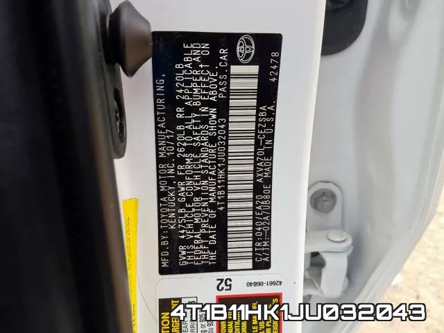4T1B11HK1JU032043 фото 2