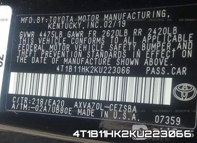 4T1B11HK2KU223066 фото 10