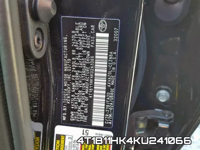 4T1B11HK4KU241066 фото 2