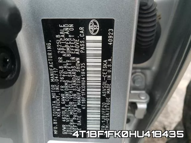 4T1BF1FK0HU418435 фото 2