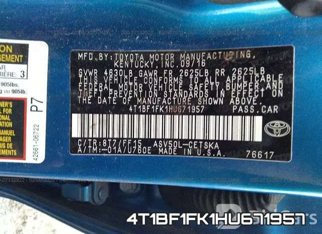 4T1BF1FK1HU671957 фото 10