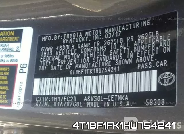 4T1BF1FK1HU754241 фото 10
