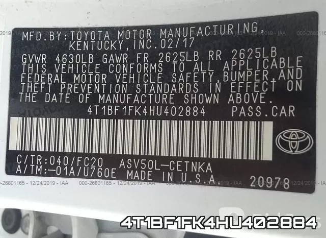 4T1BF1FK4HU402884 фото 10