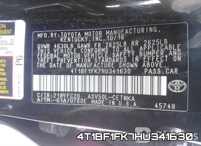 4T1BF1FK7HU341630 фото 10