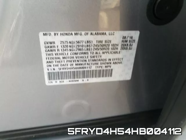5FRYD4H54HB004112 фото 2