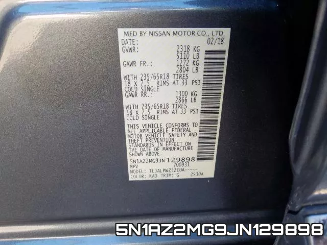 5N1AZ2MG9JN129898 фото 2