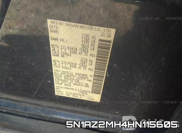 5N1AZ2MH4HN115605 фото 10