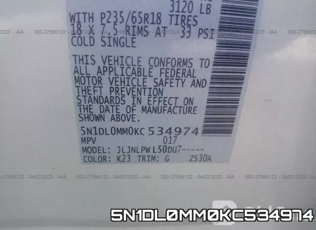 5N1DL0MM0KC534974 фото 10