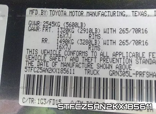 5TFCZ5AN2KX185611 фото 10