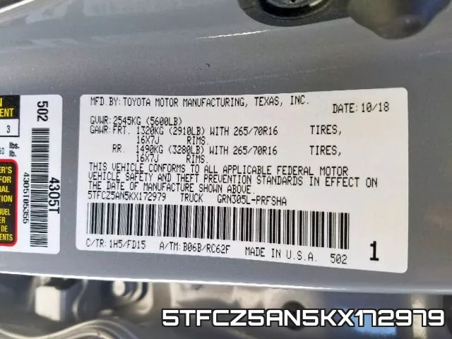 5TFCZ5AN5KX172979 фото 2