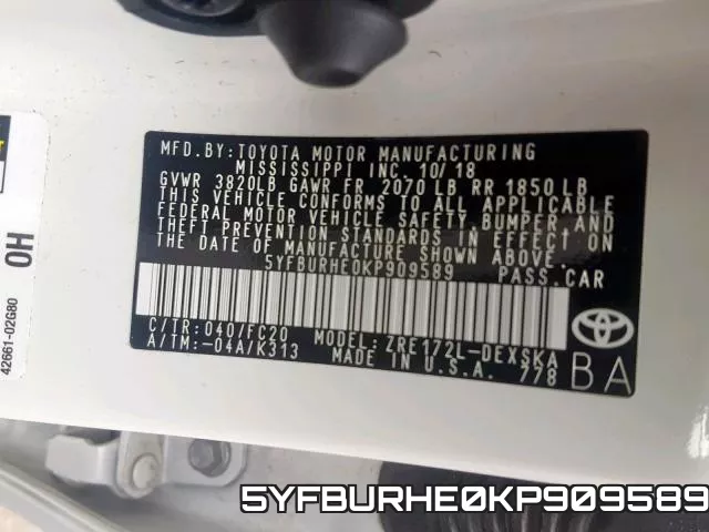 5YFBURHE0KP909589 фото 2