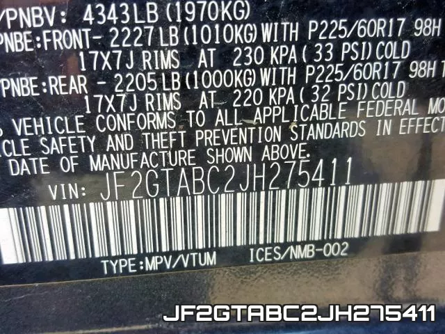 JF2GTABC2JH275411 фото 2