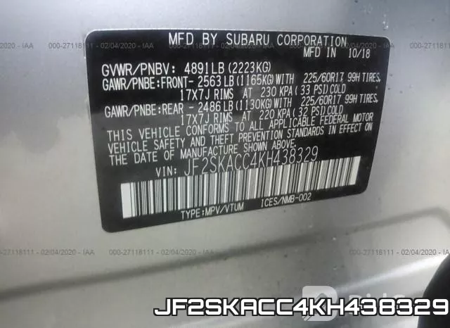 JF2SKACC4KH438329 фото 10