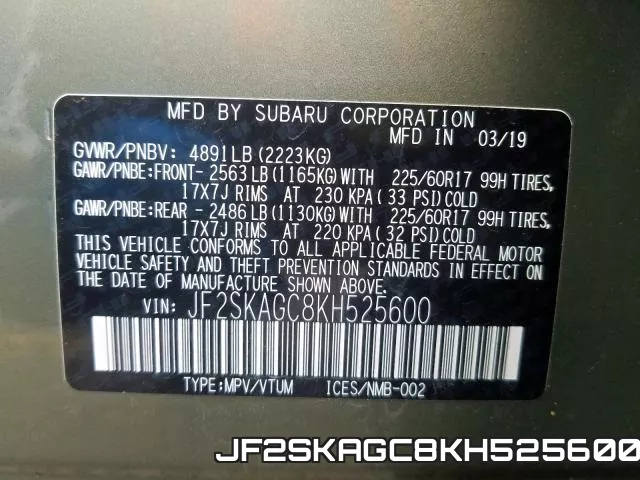 JF2SKAGC8KH525600 фото 2