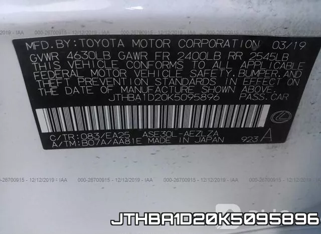 JTHBA1D20K5095896 фото 10