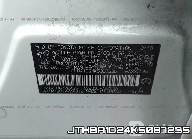 JTHBA1D24K5087235 фото 10
