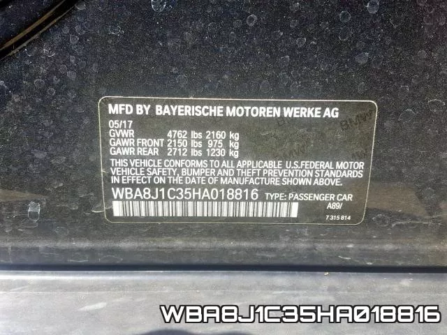 WBA8J1C35HA018816 фото 2