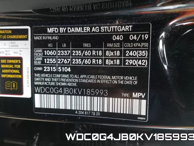 WDC0G4JB0KV185993 фото 2