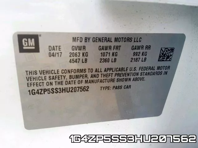 1G4ZP5SS3HU207562 фото 2