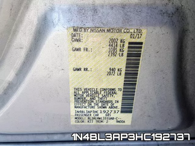 1N4BL3AP3HC192737 фото 2