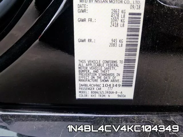 1N4BL4CV4KC104349 фото 2
