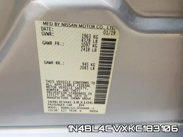 1N4BL4CVXKC183106 фото 2