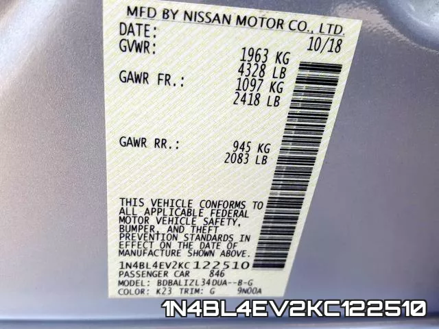 1N4BL4EV2KC122510 фото 2