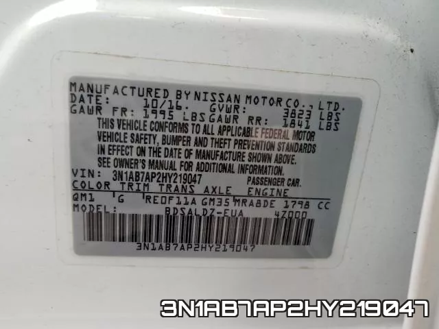 3N1AB7AP2HY219047 фото 2