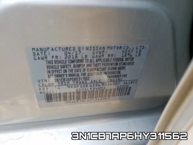 3N1CB7AP6HY311562 фото 2
